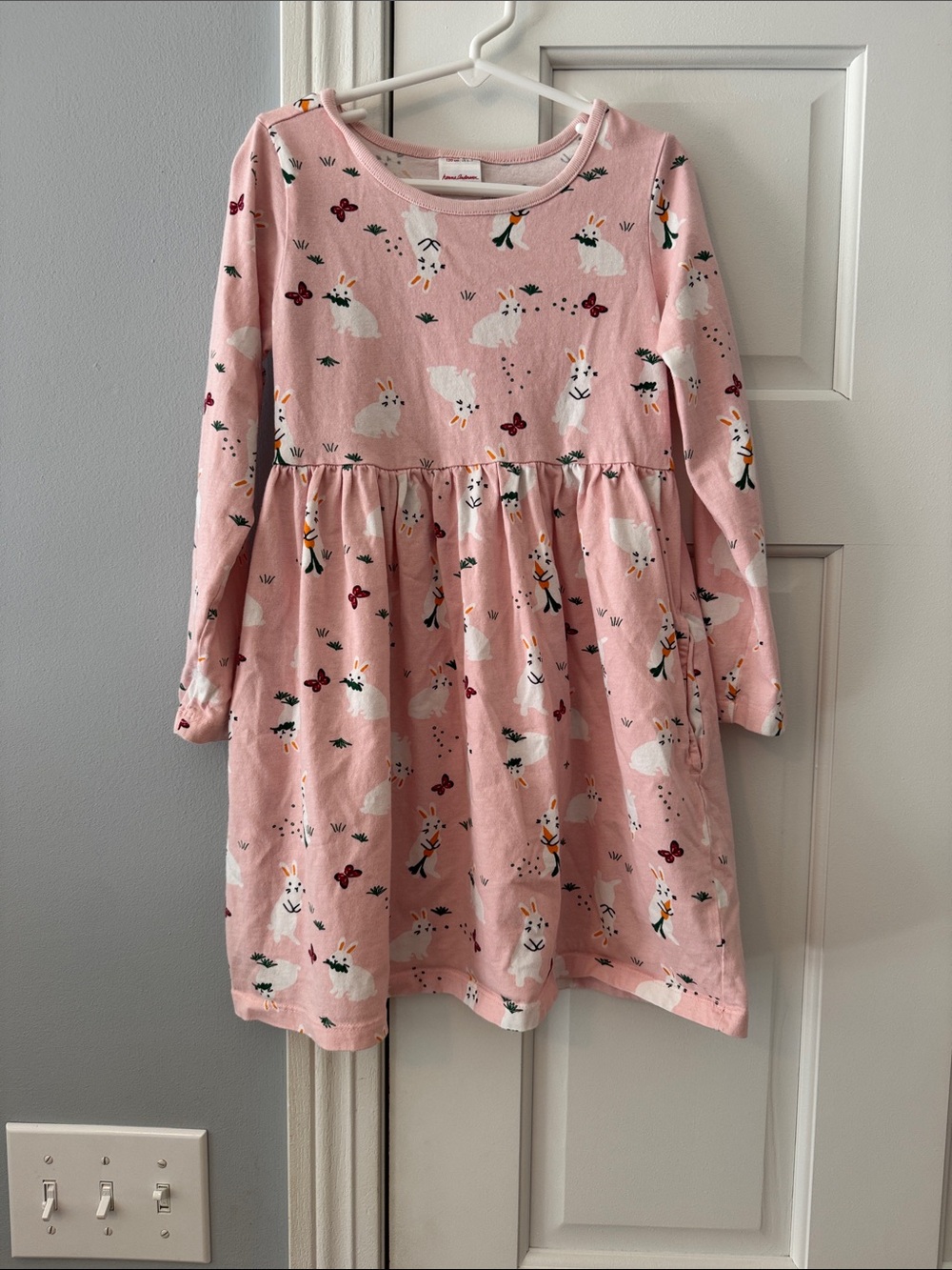 Hanna Andersson Pink Bunny Print Long-Sleeve Dress
